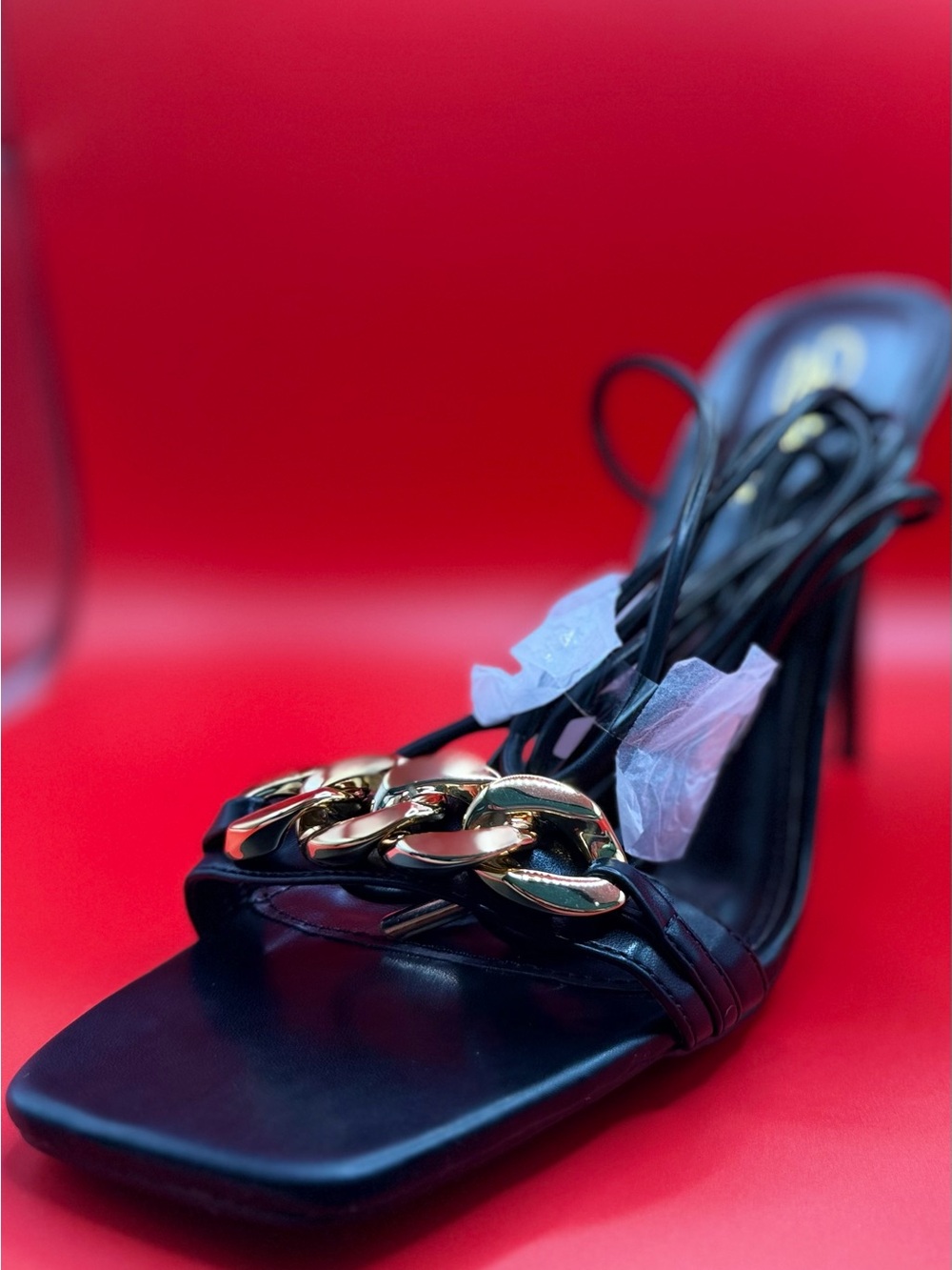 Women's Black Chain-Link Strappy Heels